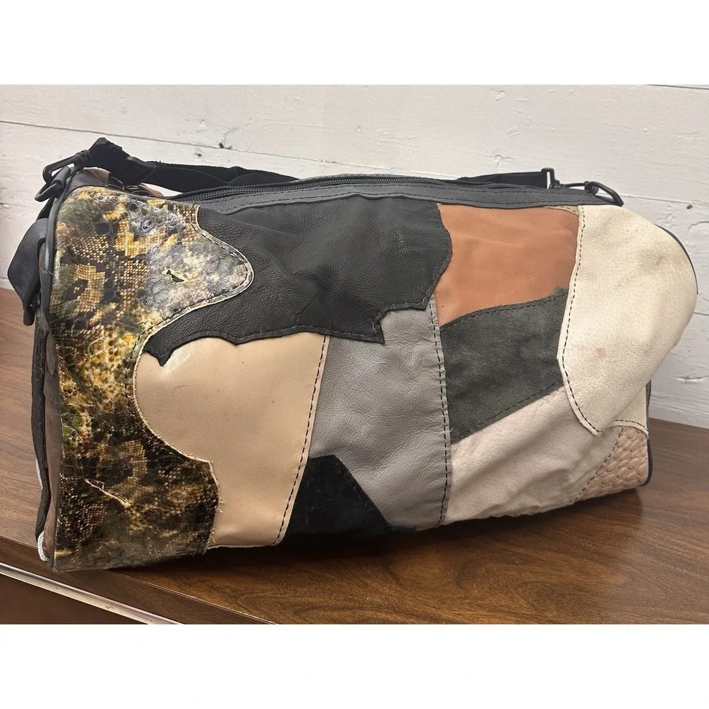 Hand Crafted From Patchwork 100% Leather Duffle Bag Adjustable Strap